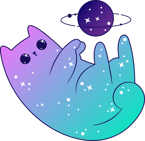 Space cute cats celestial with stars and planets. Fantasy magical kawaii vector.